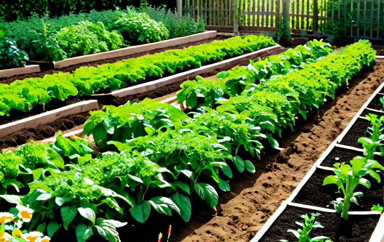 A thriving vegetable garden, focusing on plant associations**

"Lush vegetable garden, showcasing companion planting: tomatoes with basil, carrots interplanted with onions, marigolds bordering the rows. Abundant produce, healthy soil visible.  Sunlight filtering through leaves. Appropriate content, safe for work, professional quality, well-lit, perfect anatomy (of plants), natural proportions, fully clothed (no humans visible)."

**