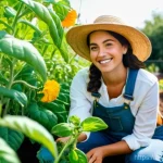 해충 방제를 위한 유기농 농업 교육 프로그램 - **Prompt 1: A Mindful Gardener in a Thriving Ecological Garden**
    "A cheerful and engaged female ...